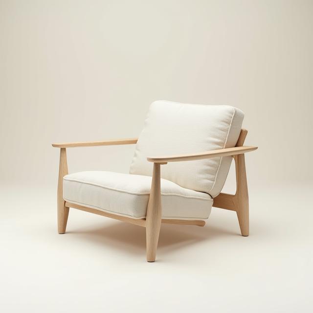 Image élégante d'une chaise design minimaliste aux lignes épurées et aux matériaux nobles, présentée sur un fond neutre et éclairée par une lumière douce.